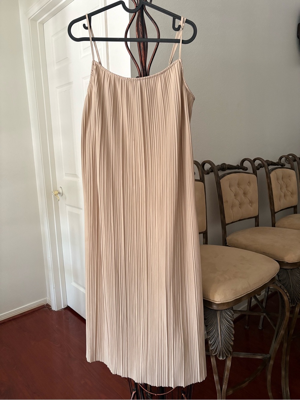 Time and Tru Cream Pleated Midi Slip Dress